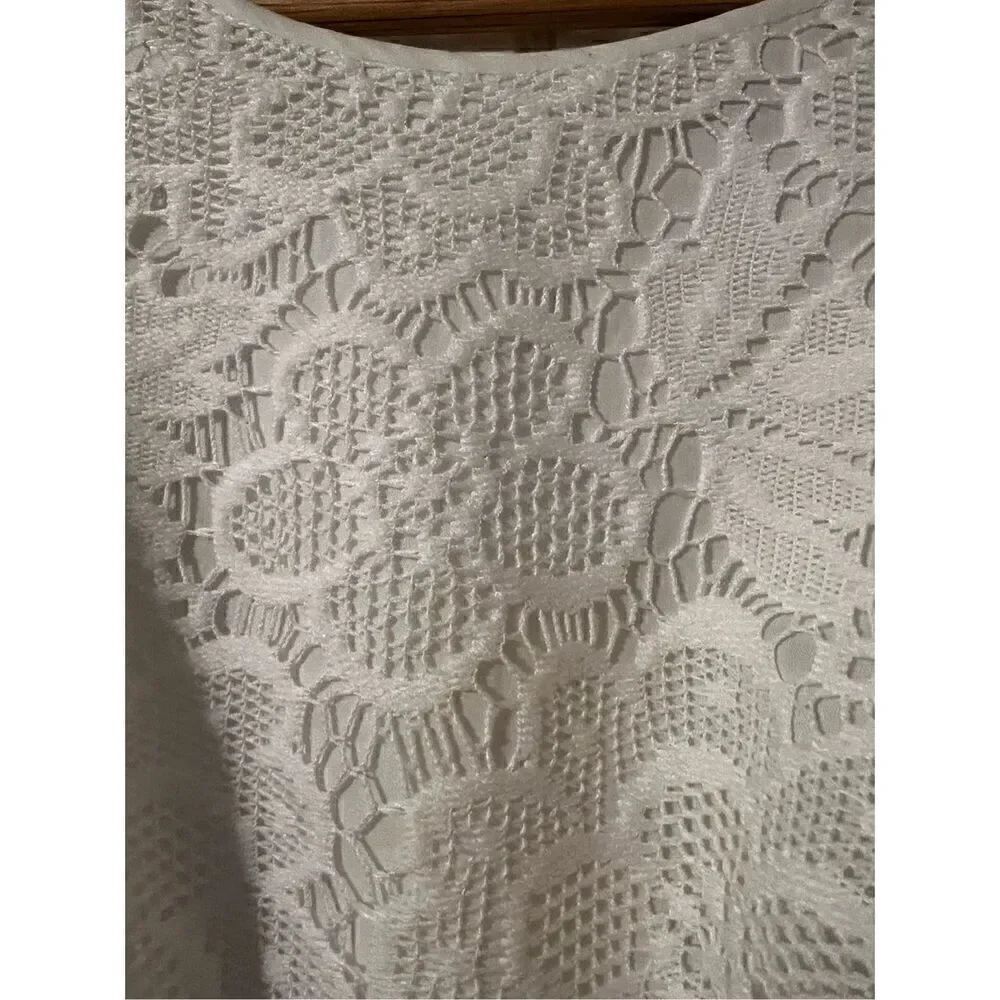 Adrianna Papell Women’s Size 12 Lace Overlay Tie Waist Sleeveless Dress White - Picture 6 of 9